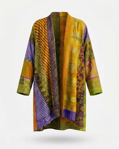 Oversized kimono open print patchwork cardigan for women | Eden -2