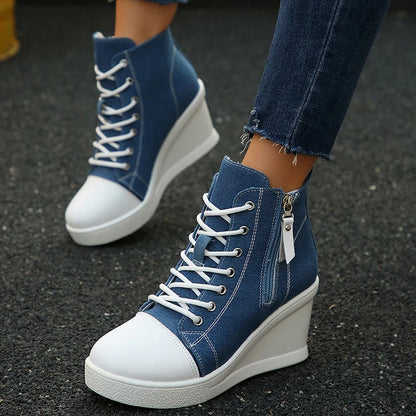 Uptown canvas wedge sneaker trainers for women | Solara -9