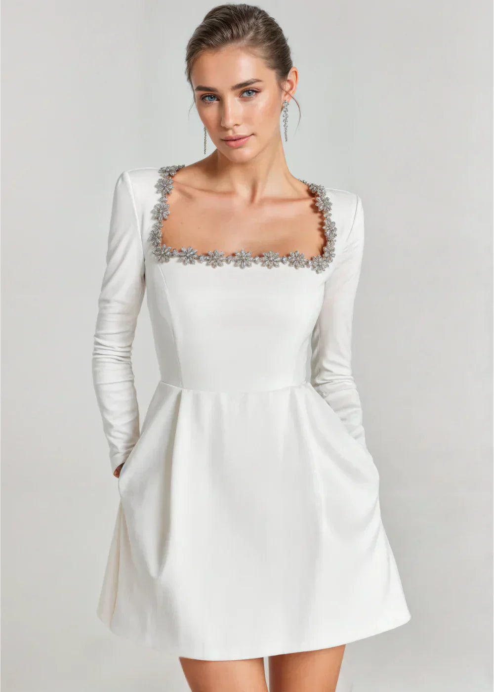 Chic velvet mini square neckline dress for women | Willow -13