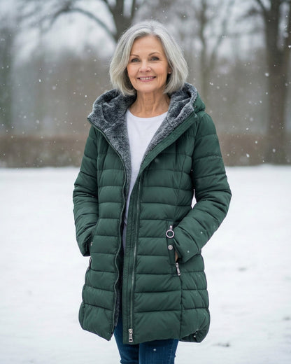 Quilted hooded cut flattering coat for women | Marielle -3