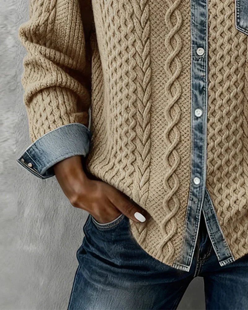 Textured contrasting details pocket chest shirt for women | Solene -9