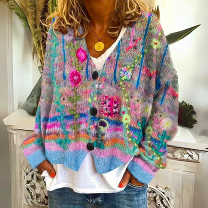 Bohemian multicolor embroidered details cardigan for women | Mireya -1