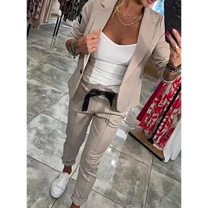 Flowy blazer jogger chic set for women -2