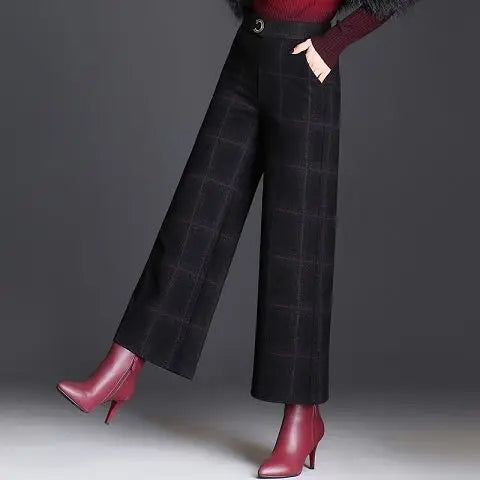 Plaid wide-leg belt accent trousers for women | Ashton -4