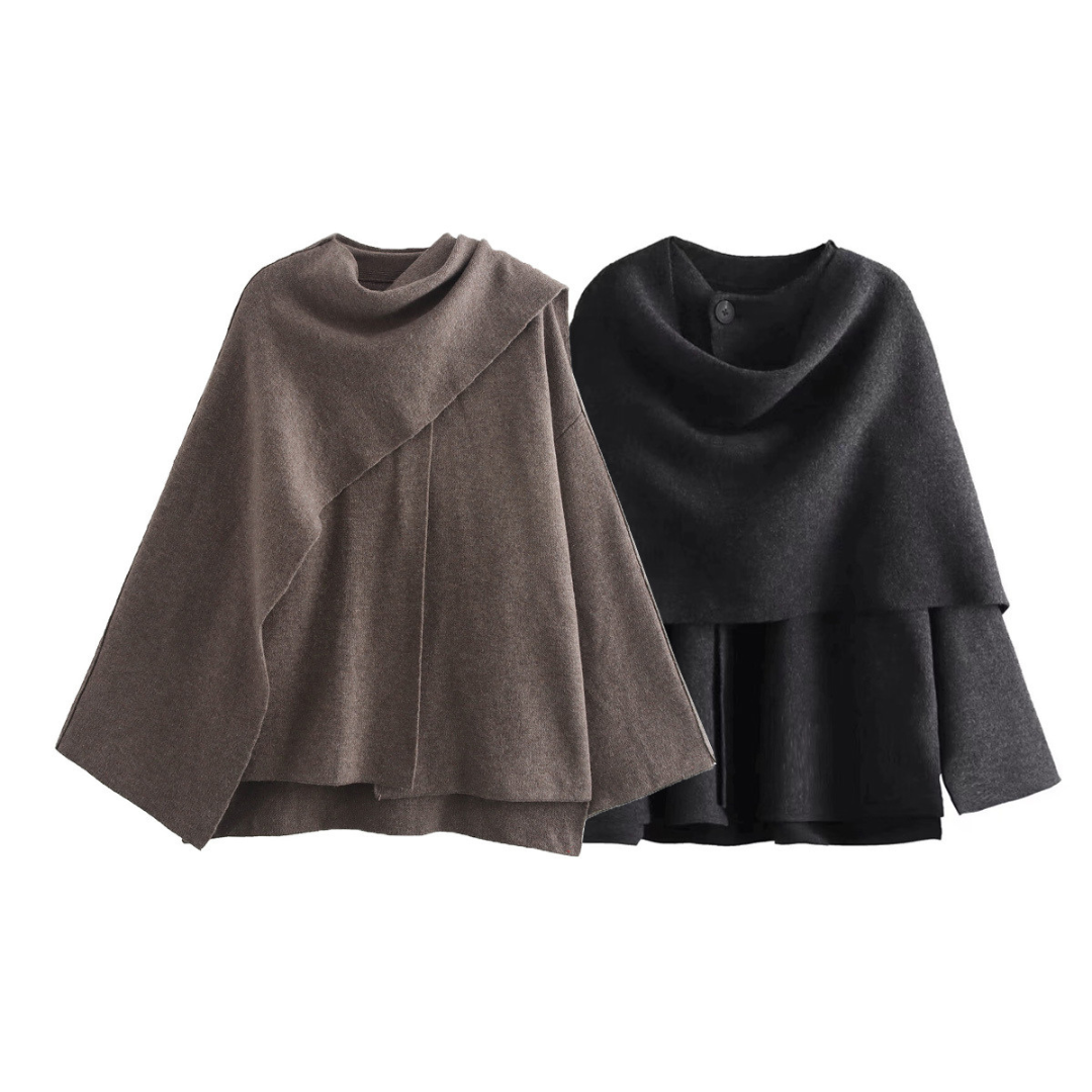 Chic asymmetrical wool poncho for women | Seraphina -9