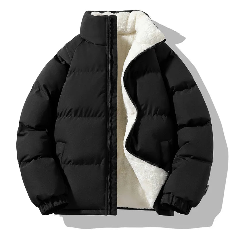 Lined puffer high collar winter jacket for men | Fleece -2