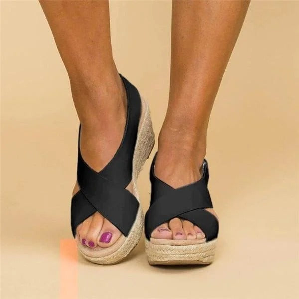 Comfort wedge espadrille cross straps sandals for women | Elara -7