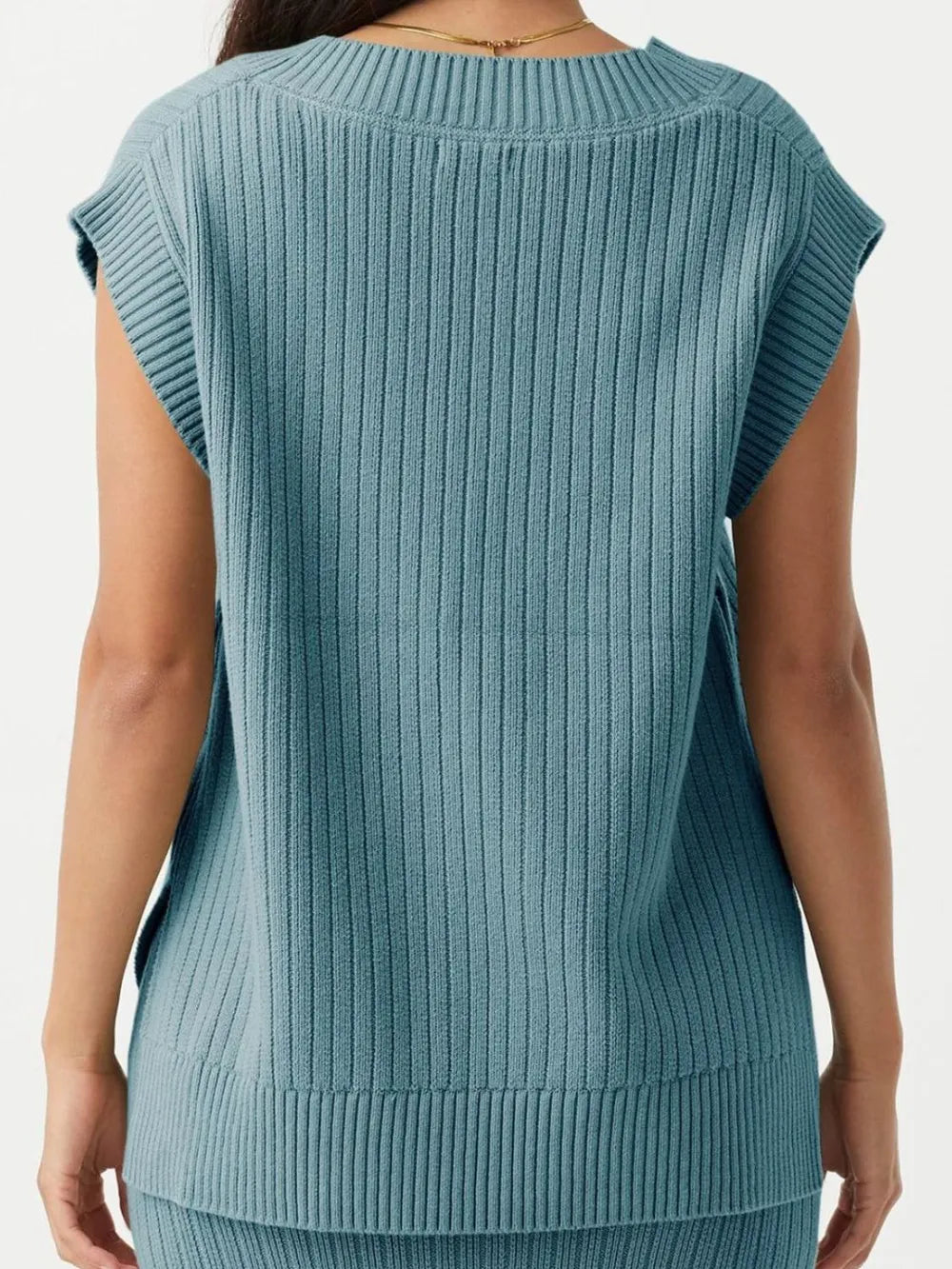 Knit ribbed sweater sleeveless V-neck top for women -2