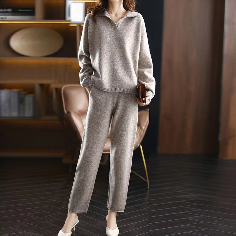 Elegant two-piece lounge polished collar set for women | Selene -7