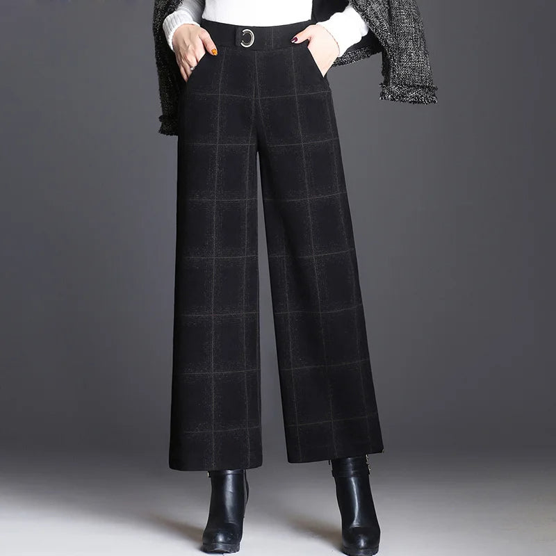 Plaid wide-leg belt accent trousers for women | Ashton -3