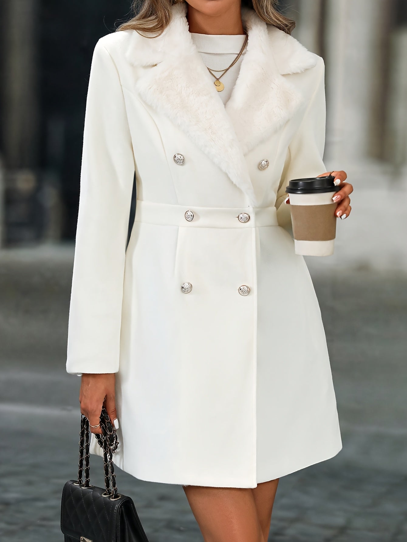 Long contrasting collar coat for women | Eloria -8