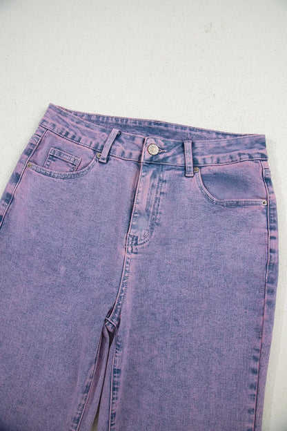 Court violet jeans for women | Denim washed with hem raw -5
