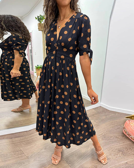 Mi-long polka dots dress for women | Roxane -1