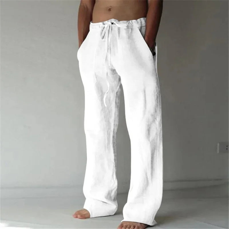 Drawstring cotton linen trousers for women | Rowan -1