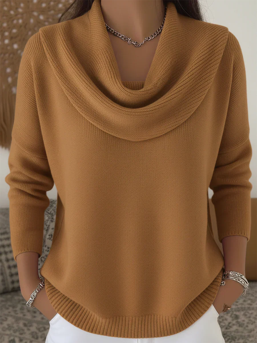 Collar drape flowy cut sweater for women | Lyana -2