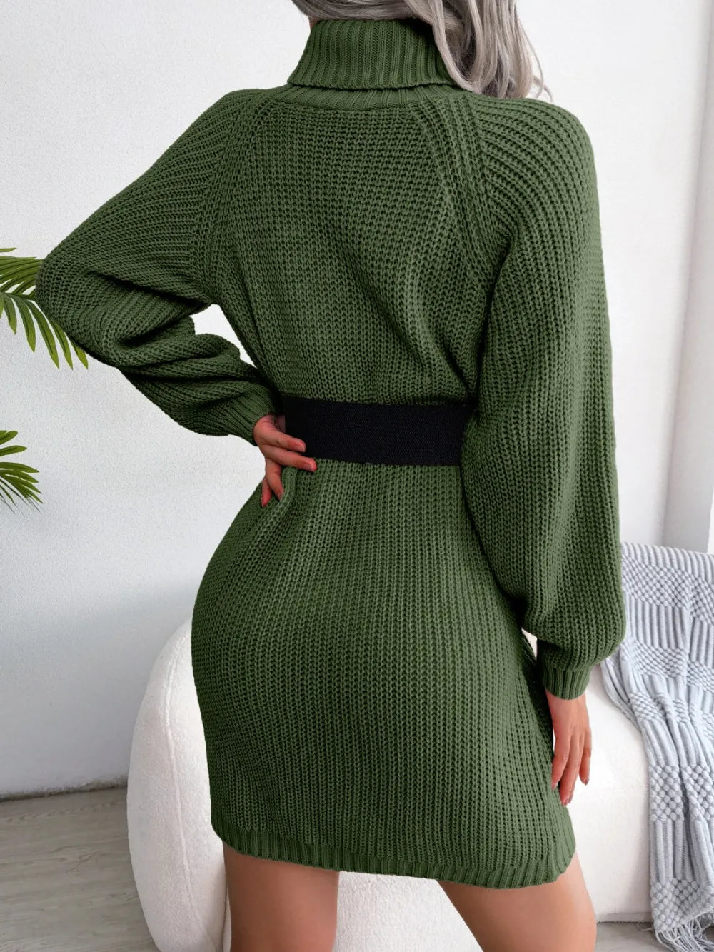 Knit sweater winter long-sleeve belt dress for women -9