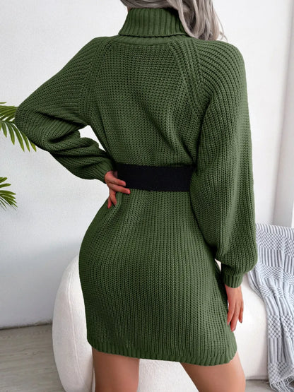 Knit sweater winter long-sleeve belt dress for women -9