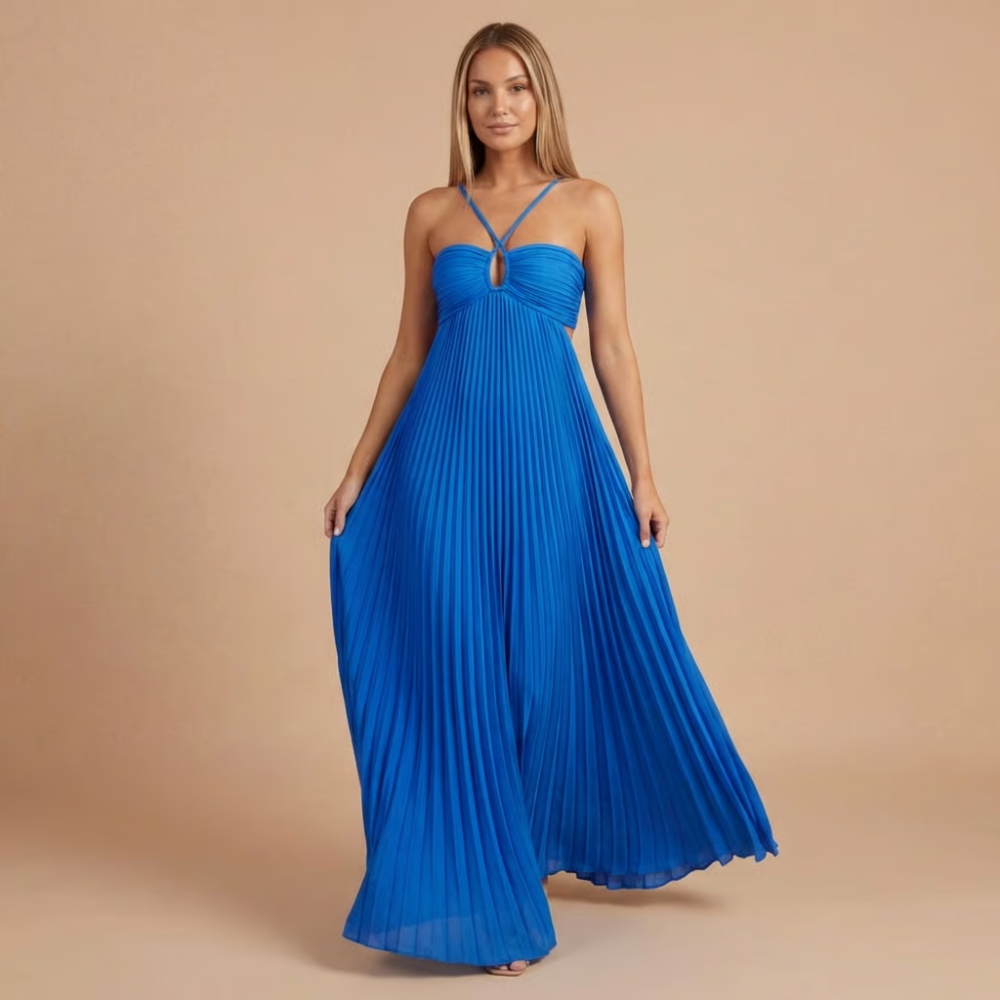 Elegant pleated halter maxi gown for women | Lavinia -13