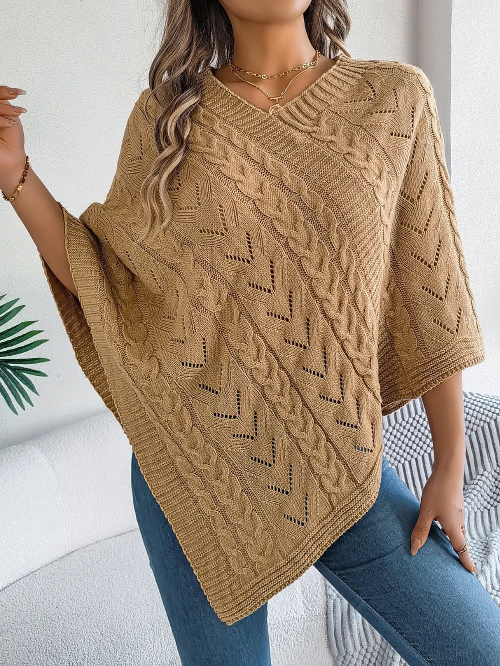 Poncho knit top cable-knit sweater for women -7