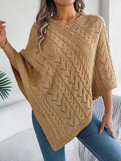 Poncho knit top cable-knit sweater for women -7