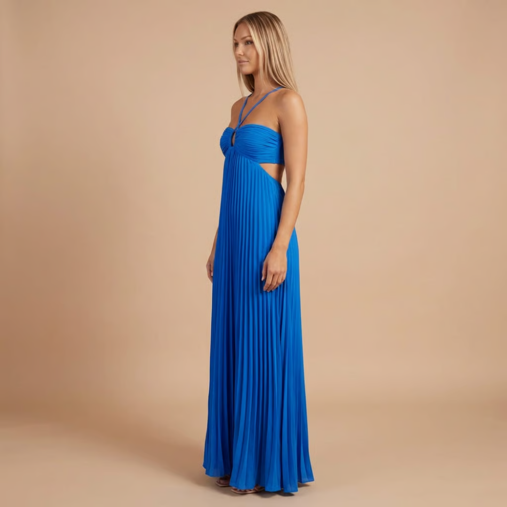 Elegant pleated halter maxi gown for women | Lavinia -14