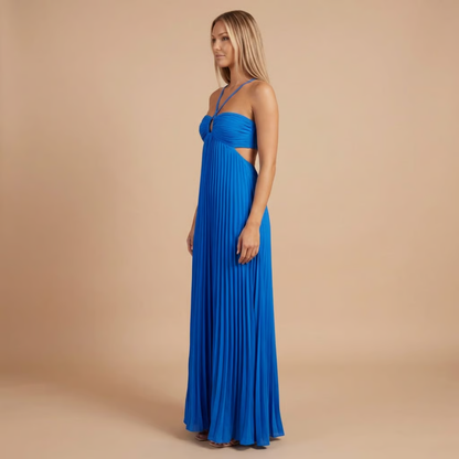 Elegant pleated halter maxi gown for women | Lavinia -14