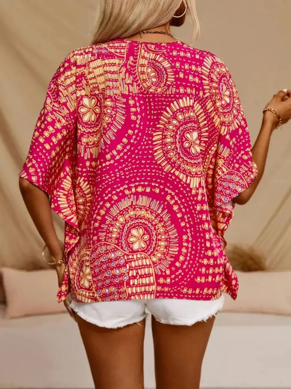 Boho print V-neck top for women -2