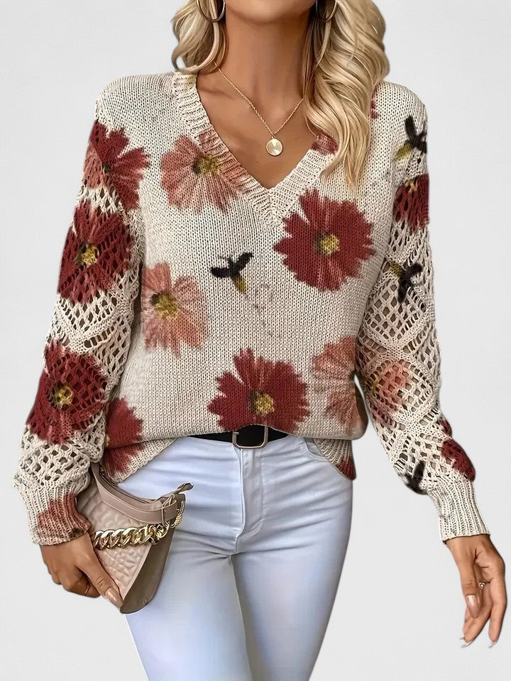 Elegant floral pattern sweater for women | Marivelle -4