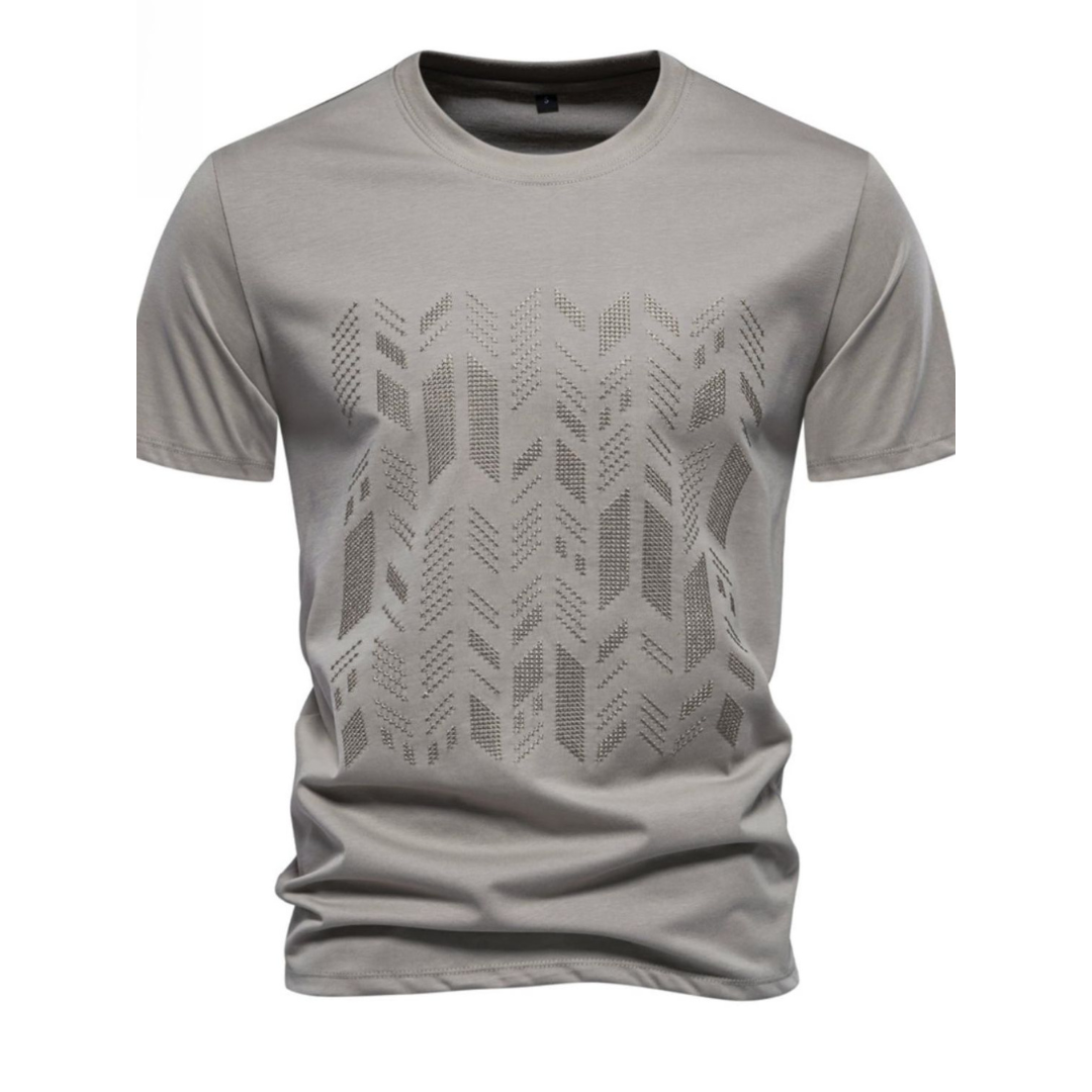 Round neck embroidered geometric t-shirt for men -5