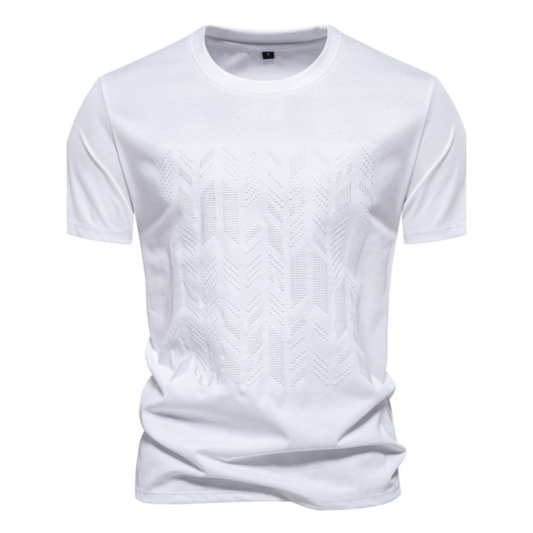 Round neck embroidered geometric t-shirt for men -7