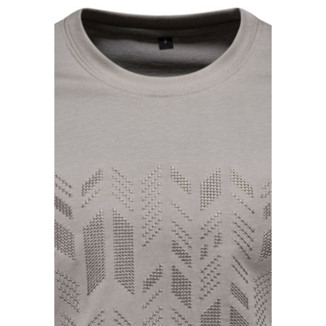 Round neck embroidered geometric t-shirt for men -6