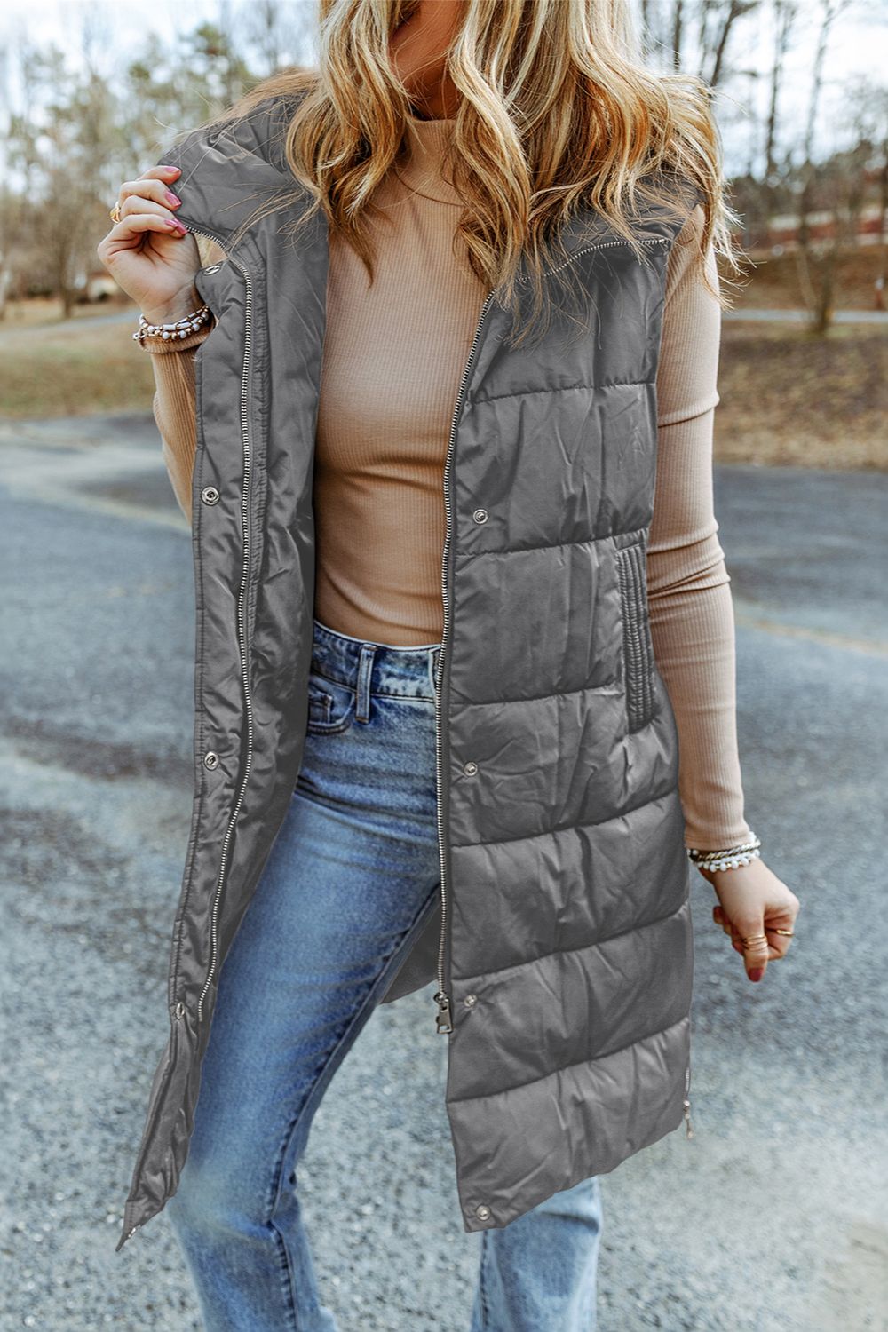 Puffer long sleeveless jacket for women -6