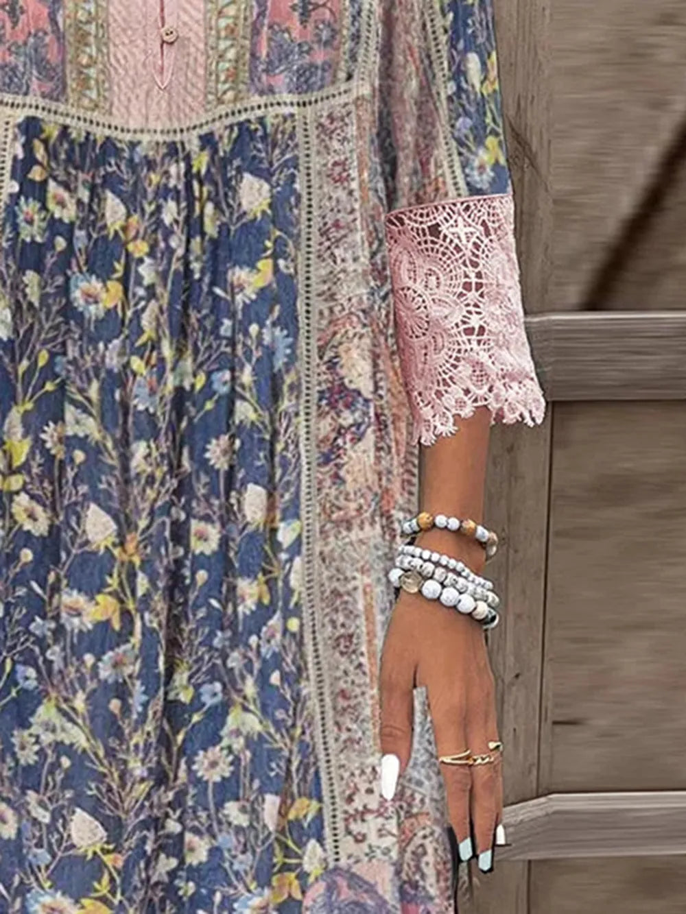 Maxi boho long sleeves details dress for women -2