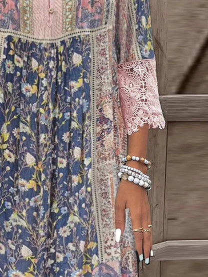 Maxi boho long sleeves details dress for women -2