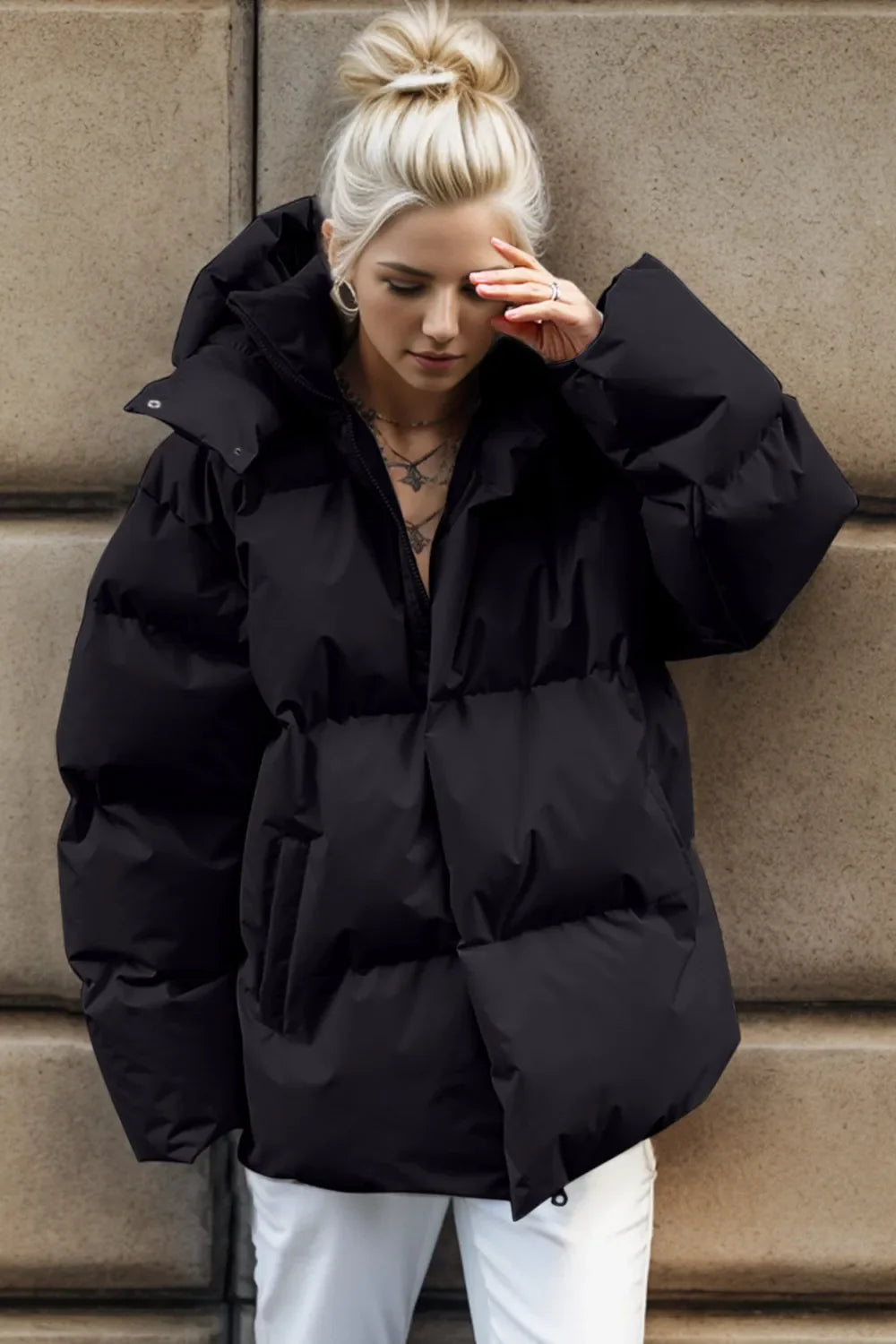 Puffer hooded winter coat warm jacket for women -7