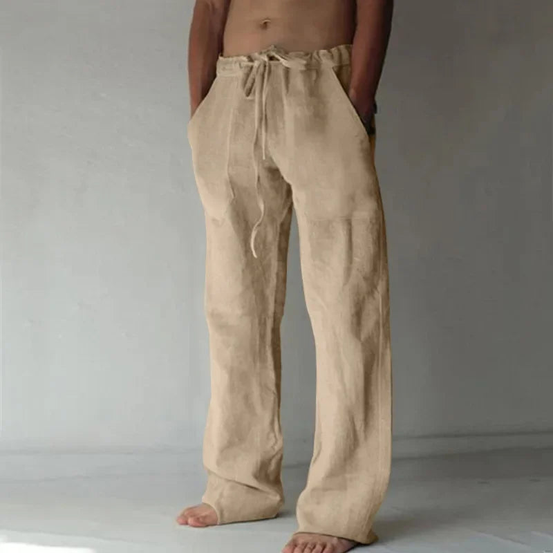 Drawstring cotton linen trousers for women | Rowan -2