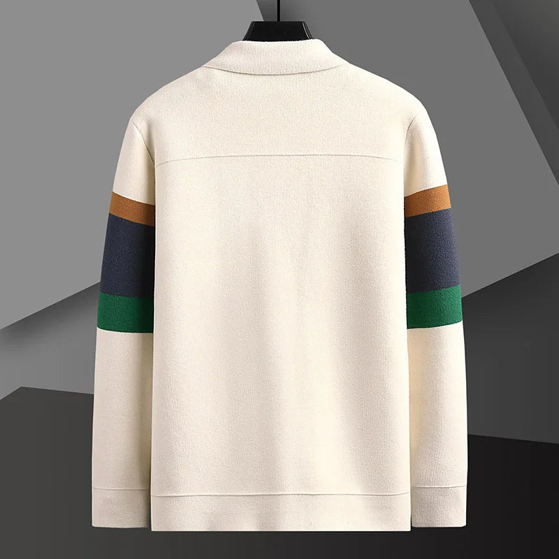 Striped varsity knit button-up front jacket for men | Arden -2