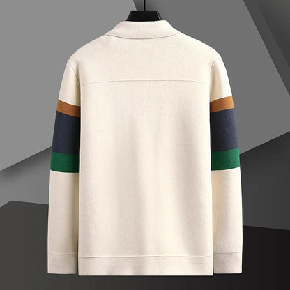 Striped varsity knit button-up front jacket for men | Arden -2