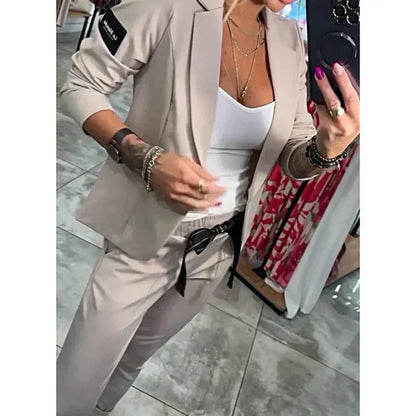 Flowy blazer jogger chic set for women -3