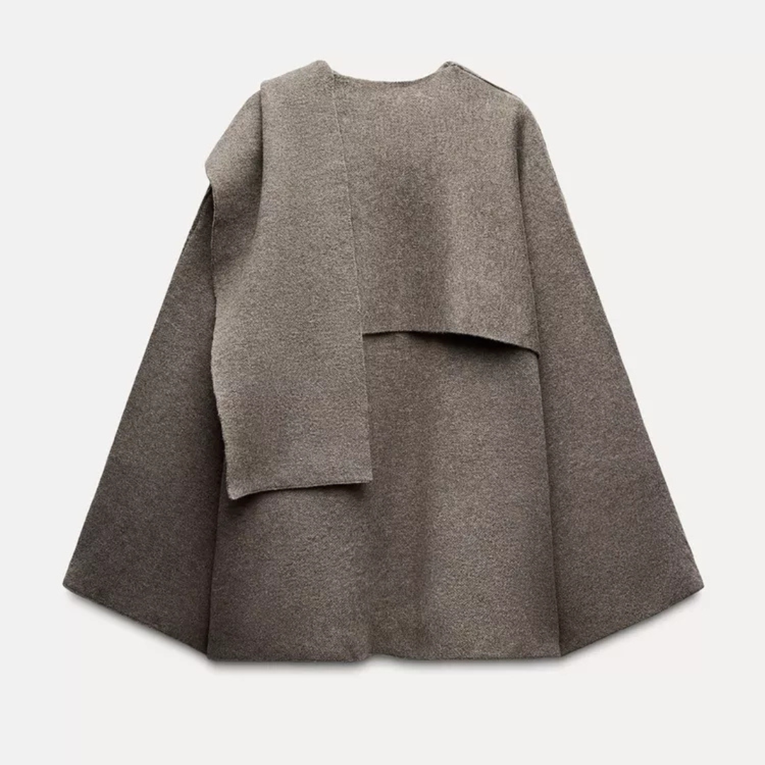 Chic asymmetrical wool poncho for women | Seraphina -8