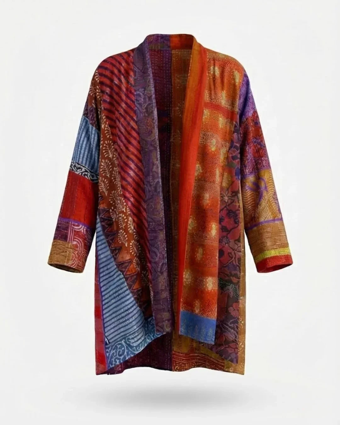 Oversized kimono open print patchwork cardigan for women | Eden -4