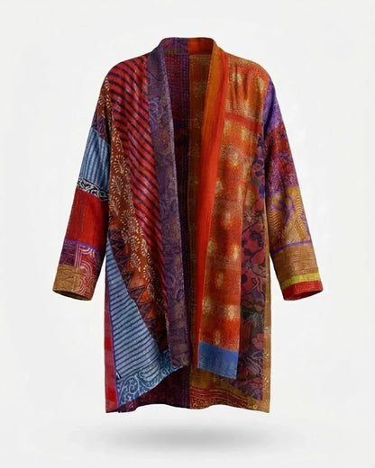 Oversized kimono open print patchwork cardigan for women | Eden -4