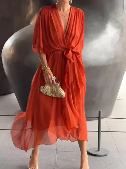 Wrap mi-long flowy dress for women | Noa -6