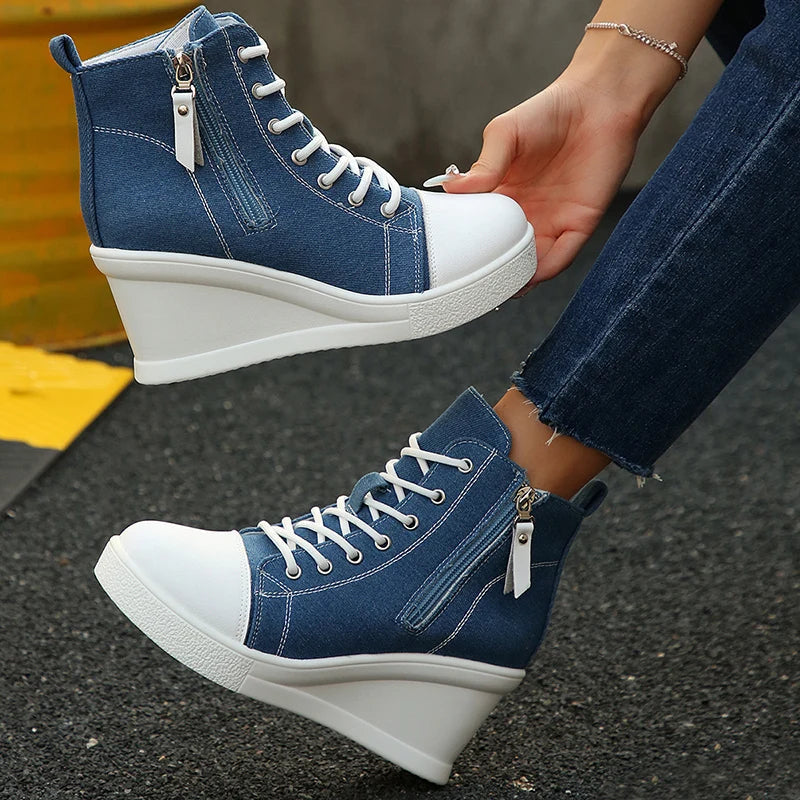 Uptown canvas wedge sneaker trainers for women | Solara -10