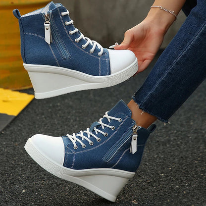 Uptown canvas wedge sneaker trainers for women | Solara -10