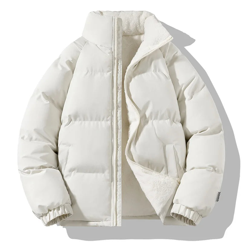 Lined puffer high collar winter jacket for men | Fleece -4
