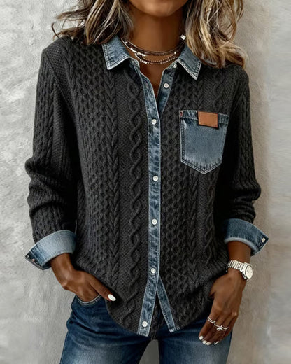 Flowy denim details shirt for women | Delara -1
