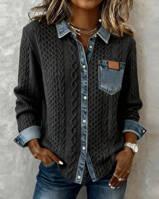 Flowy denim details shirt for women | Delara -1