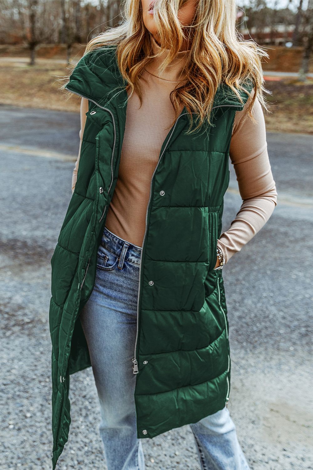 Puffer long sleeveless jacket for women -10