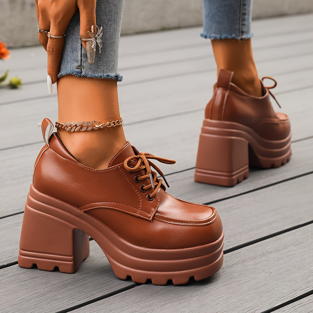 Chunky platform lace-up block heel oxfords for women | Selby -4